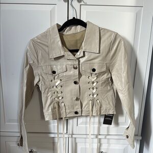 Stylish Cream Jacket with Lace-Up Detail